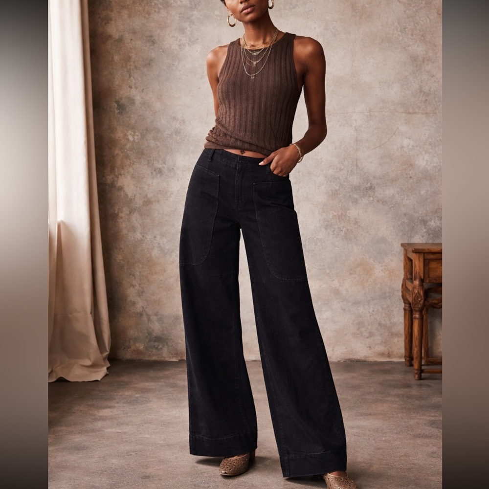 ANTHROPOLOGIE Wide-Leg Black Pants - Picture 1 of 10